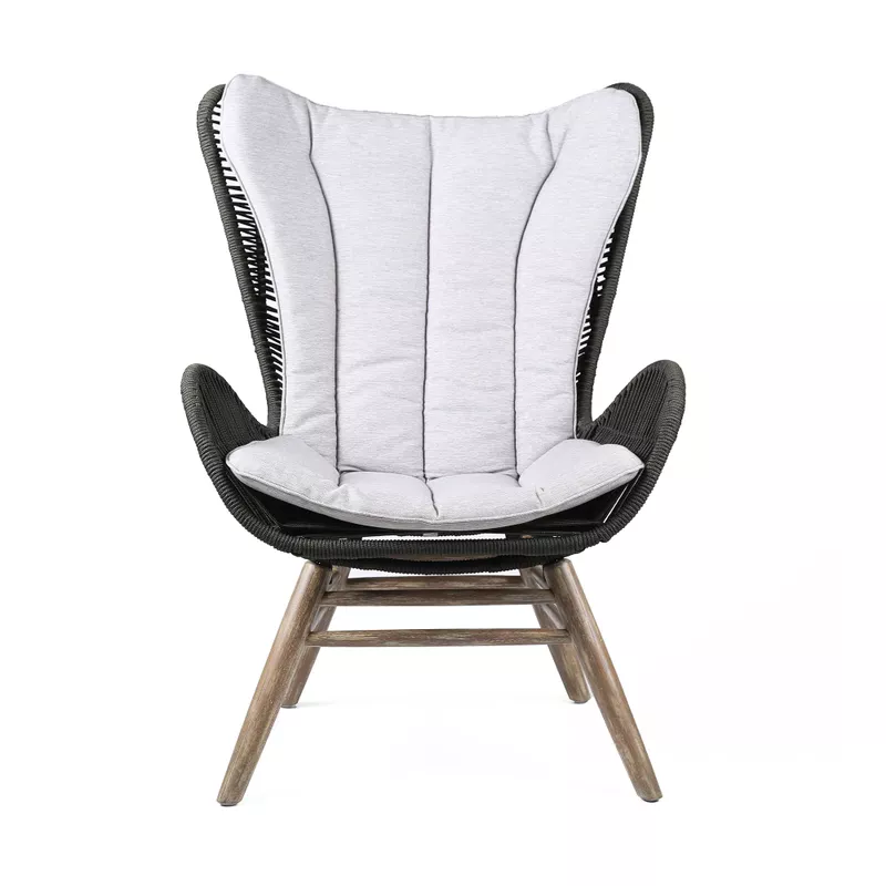 King Indoor Outdoor Lounge Chair in Light Eucalyptus Wood with Truffle Rope and Grey Cushion