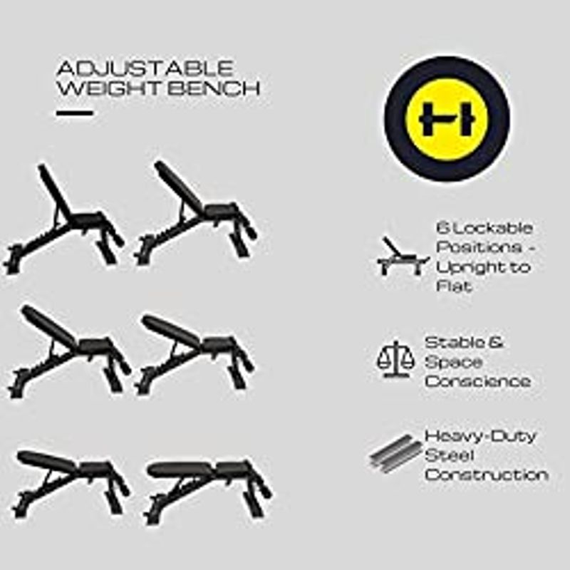 HULKFIT Heavy Duty Adjustable Foldable Multi-Purpose Weight Bench - Upright, Incline, Decline, and Flat - Black