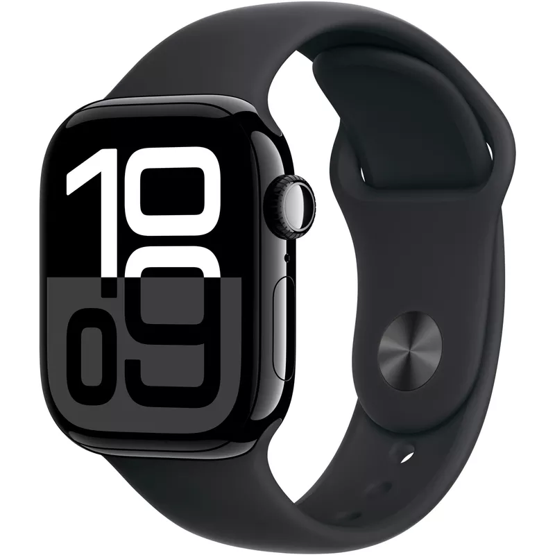 Apple Watch Series 10 (GPS) 46mm Aluminum Case with Black Sport Band - M/L - Jet Black