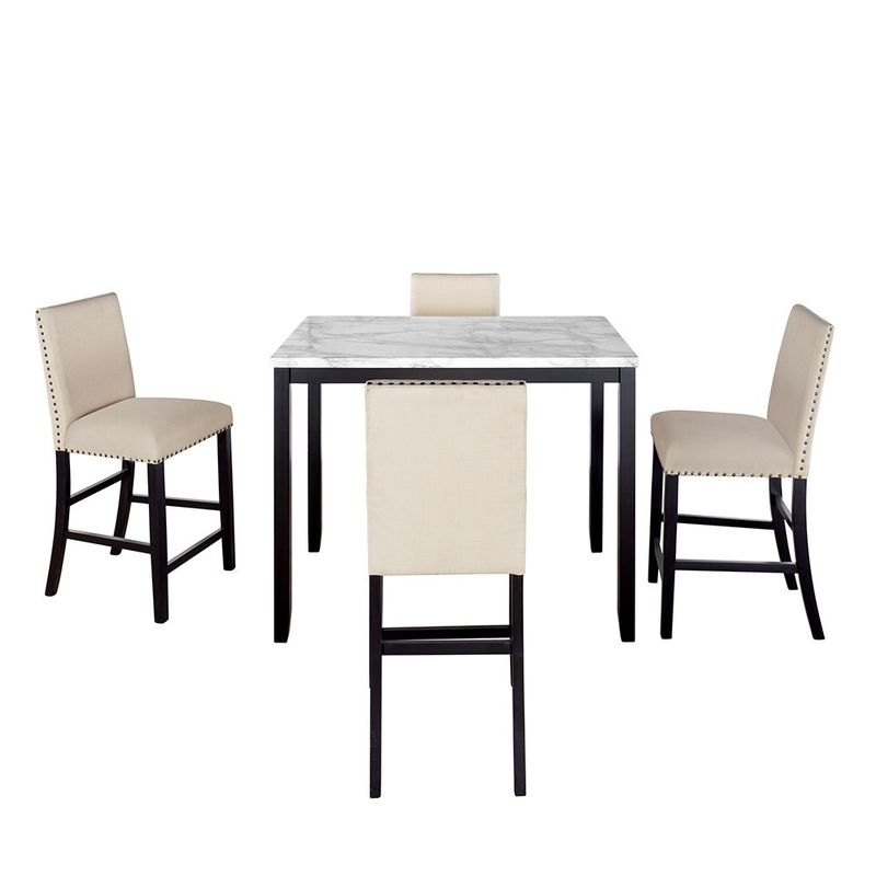 5 Piece Mordern Counter Height Faux Marble Modern Dining Set - Beige