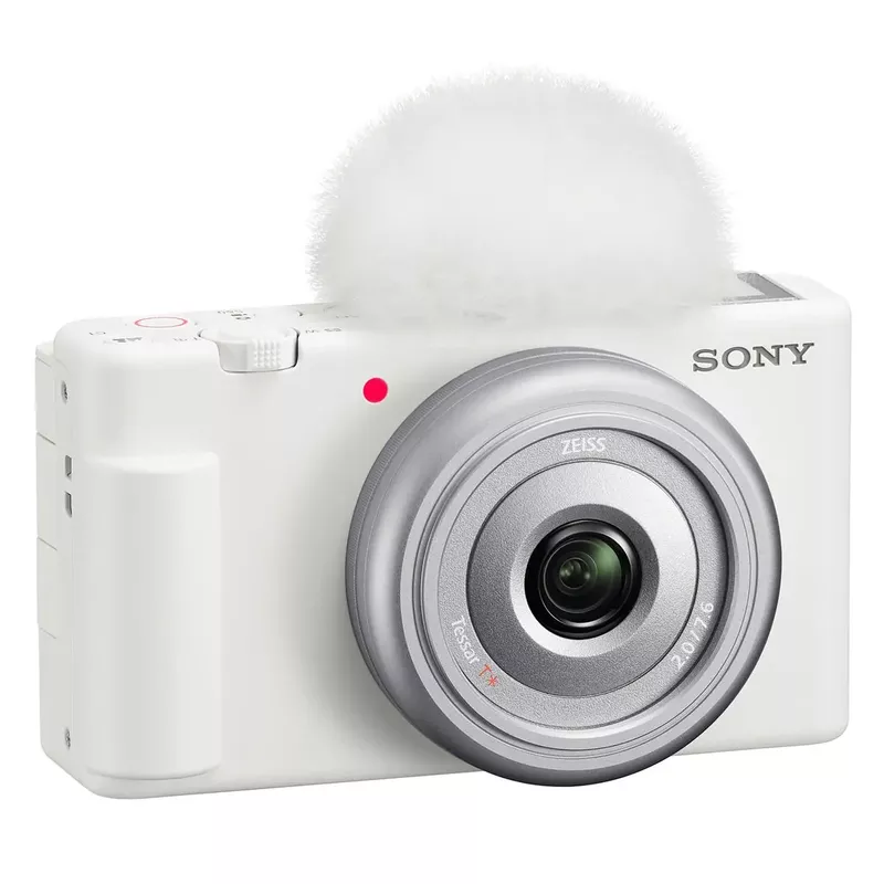 Sony ZV-1F Vlogging Camera, White Bundle with 64GB SD Card, Shoulder Bag, Extra Battery, Charger, Screen Protector, Cleaning Kit