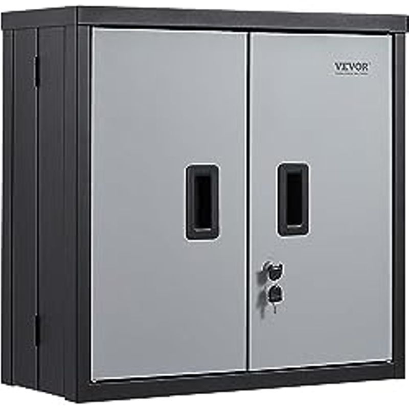 VEVOR Metal Wall Mounted 26 Small Cabinet 240 LBS Loading Adjustable Shelf Magnetic Door File Locker for Garage Office Home Black, 26 x...
