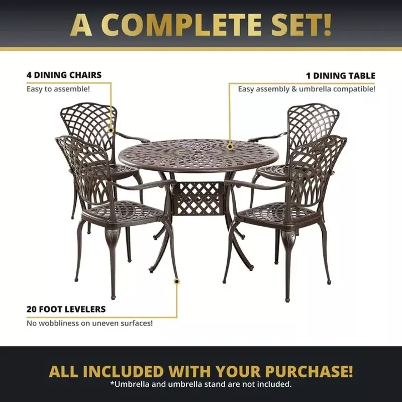 Kinger Home Arden 5-Piece Outdoor Dining Cast Aluminum Patio Furniture - Bronze