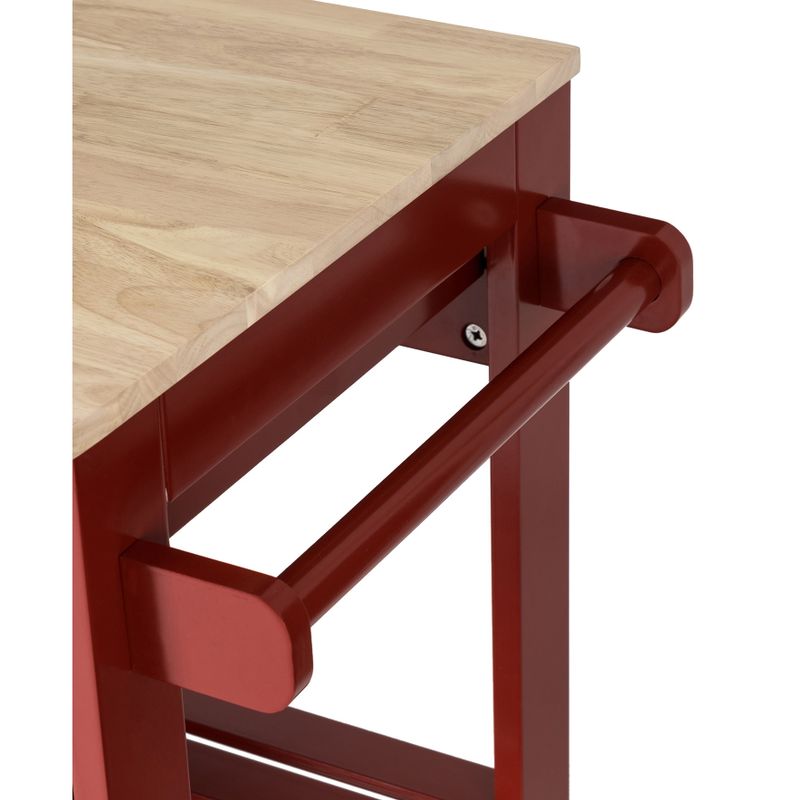 Glitzhome 35"H Modern Kitchen Island Cart with Rubber Wooden Top - Red