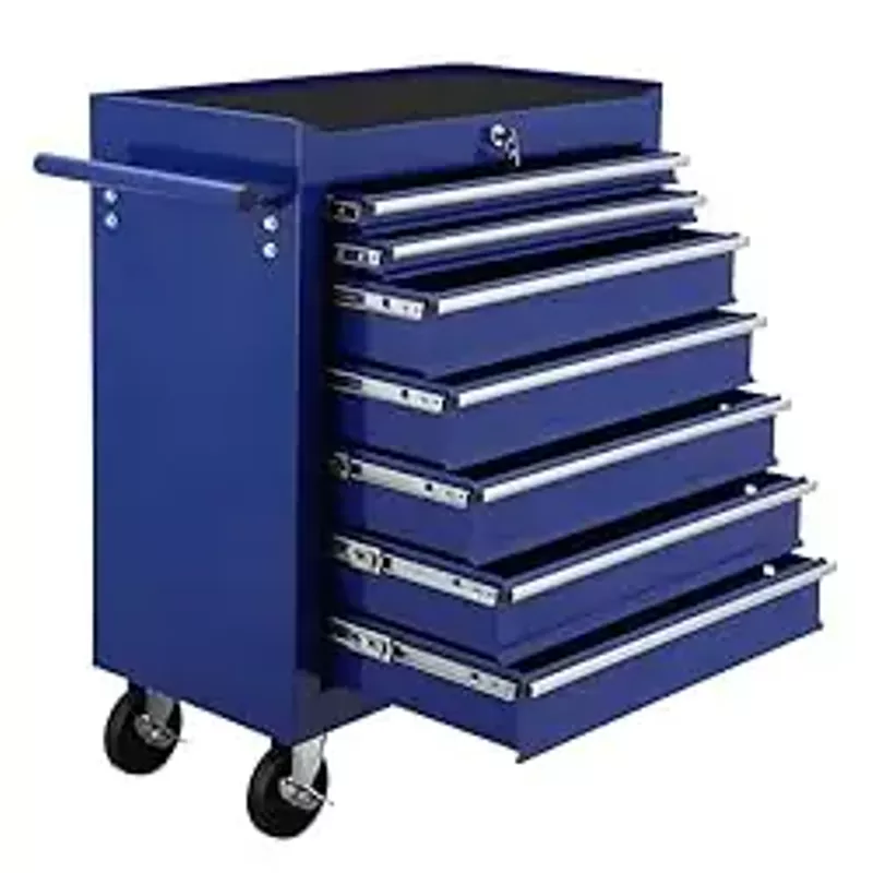 Tool Cart With Drawers,7 Drawers Locking Rolling Tool Chest with Wheels,Mechanic Tool Cabinets for Garage,Large Blue Tool Box for Warehouse,Repair Shop