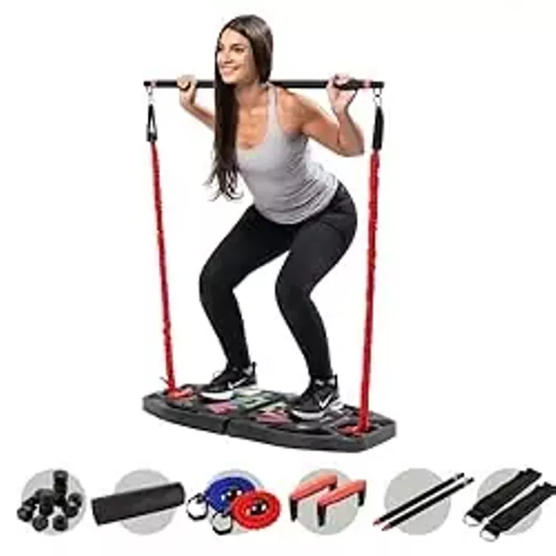 Lifepro Portable Home Gym with Push Up Training Board for Full Body Workouts - Christmas Gifts Push Up Rack Board with 4 Resistance Bands - home workout kit Platform for Home Workouts