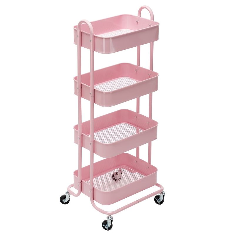 4-Tier Metal Utility Cart with Wheels Storage Shelves Organizer - 17.7"x13.7"x42.9" - Blue