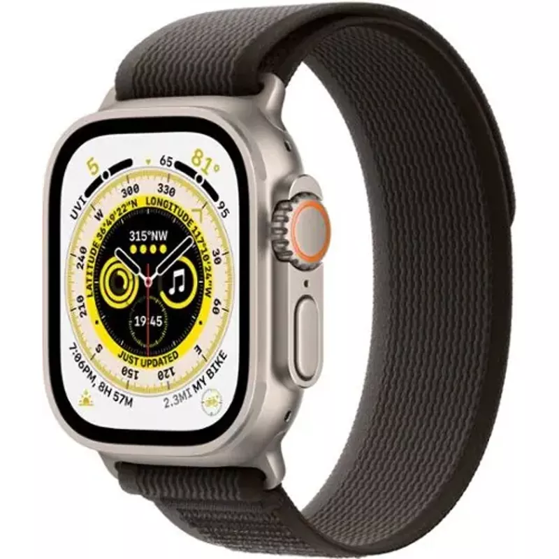 Apple Watch Ultra (GPS + Cellular) 49mm Titanium Case with Black/Gray Trail Loop - S/M - Titanium
