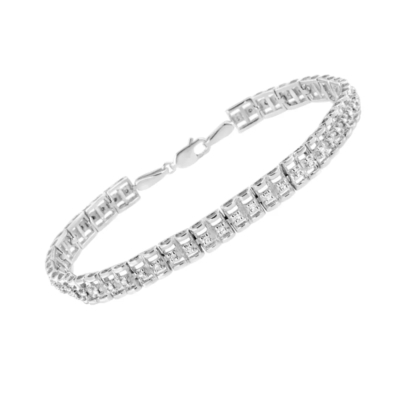 .925 Sterling Silver 1/10 Cttw Diamond Double-Link 7" Rolex Tennis Bracelet (I-J Color, I3 Clarity)