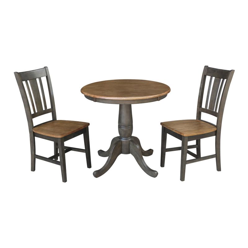 30" Round Top Pedestal Table With 2 San Remo Chairs - 3 Piece Set - Hickory/Washed Coal