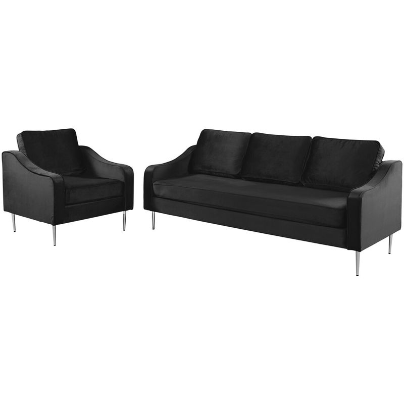 Merax 2 Piece Mordern Velvet Armchair and Sofa Sets - Black