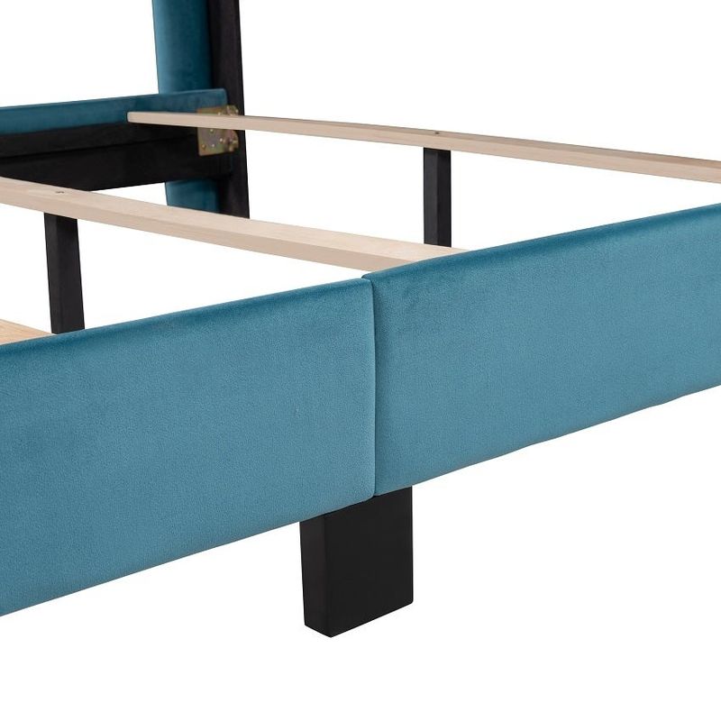 Queen Size Velvet Upholstered Platform Bed, Box Spring Needed - Queen - Blue