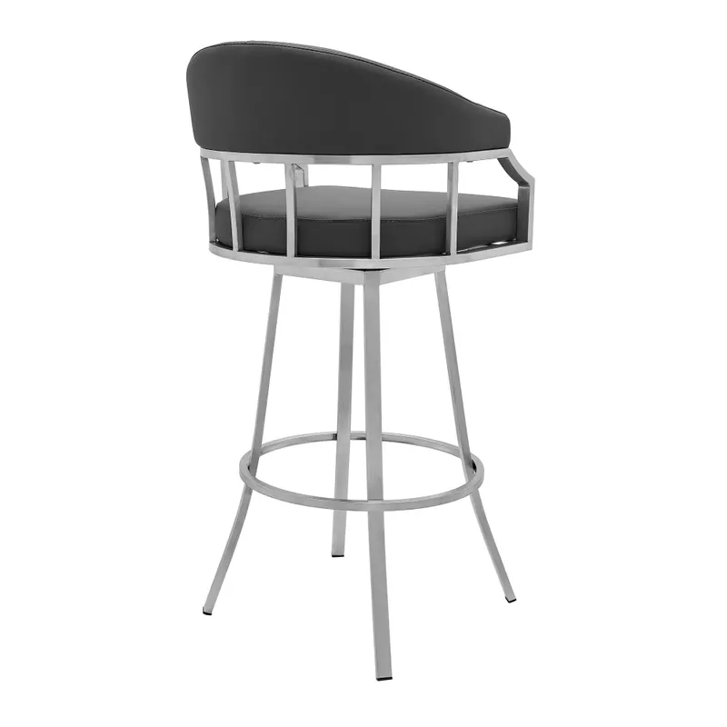 Valerie 30" Bar Height Swivel Modern Faux Leather Bar and Counter Stool in Brushed Stainless Steel Finish
