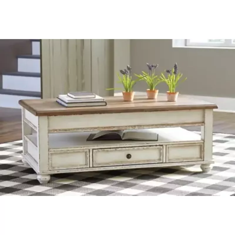 White/Brown Realyn Lift Top Cocktail Table
