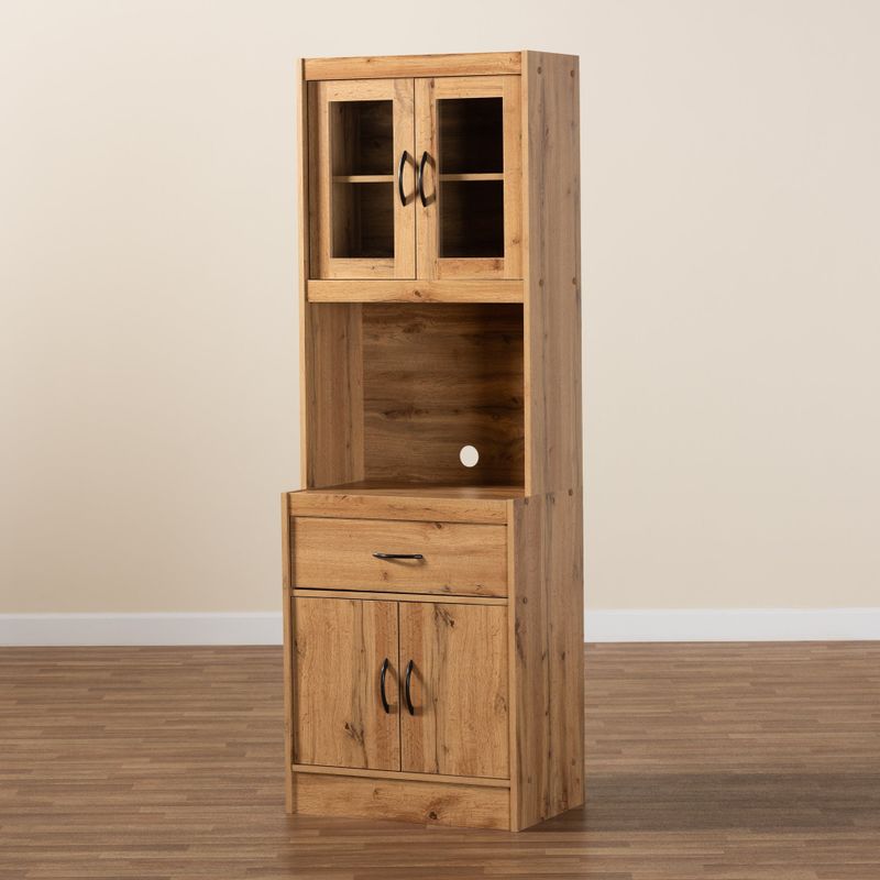 Laurana Modern and Contemporary Kitchen Wood Cabinet and Hutch - Oak Brown