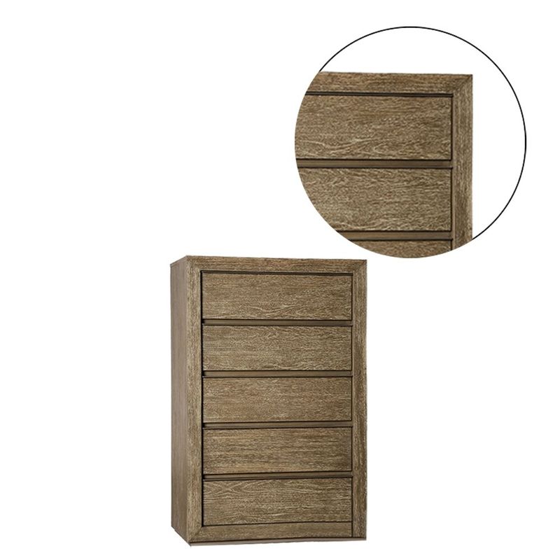 Wooden Chest with Recessed Drawer Pulls in Light Walnut - 5-drawer