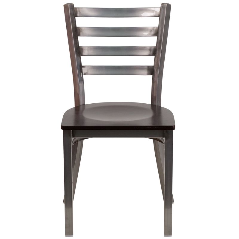2 Pack HERCULES Series Clear Coated Ladder Back Metal Restaurant Chair - 16.5"W x 17"D x 32.25"H - black vinyl seat/clear coated metal...