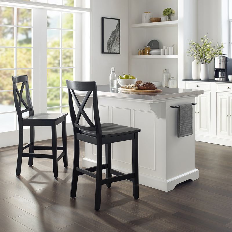 Julia Island with X-Back Stools - N/A - With Seating - White - Stainless Steel