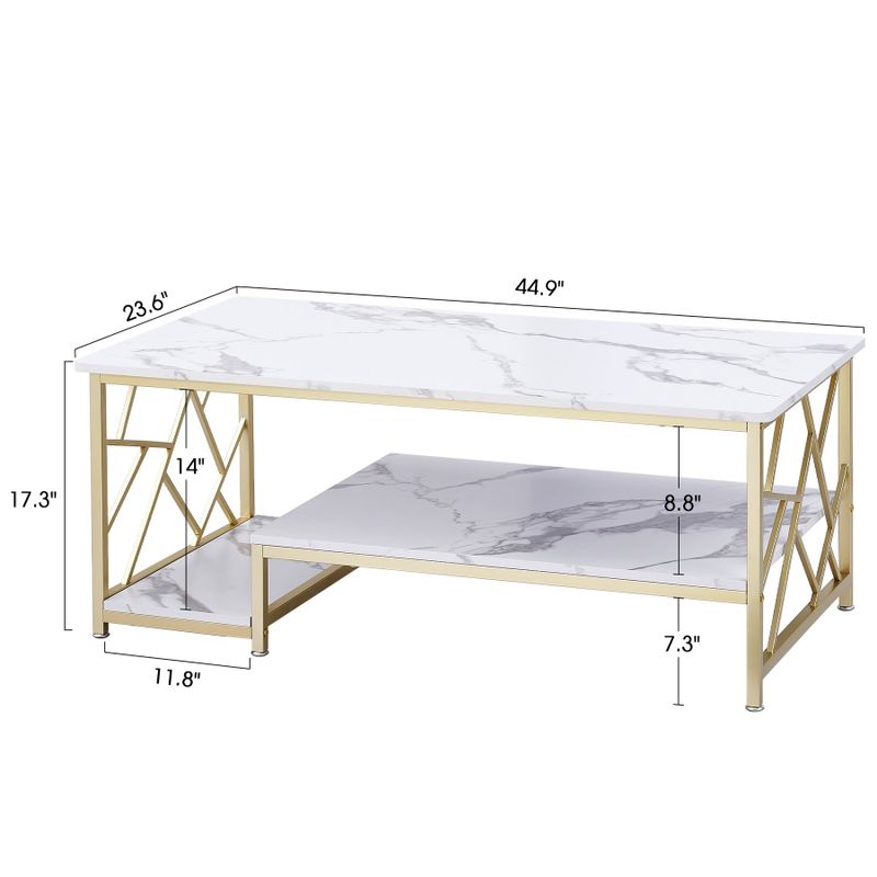 MCombo Marble Gold Coffee Table, Modern Center Table for Living Room - 45x24 - White