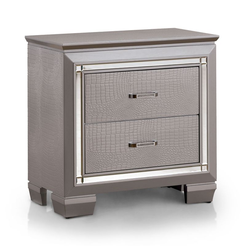 Furniture of America Tallone Contemporary Crocodile Textured 2-drawer Nightstand - Silver