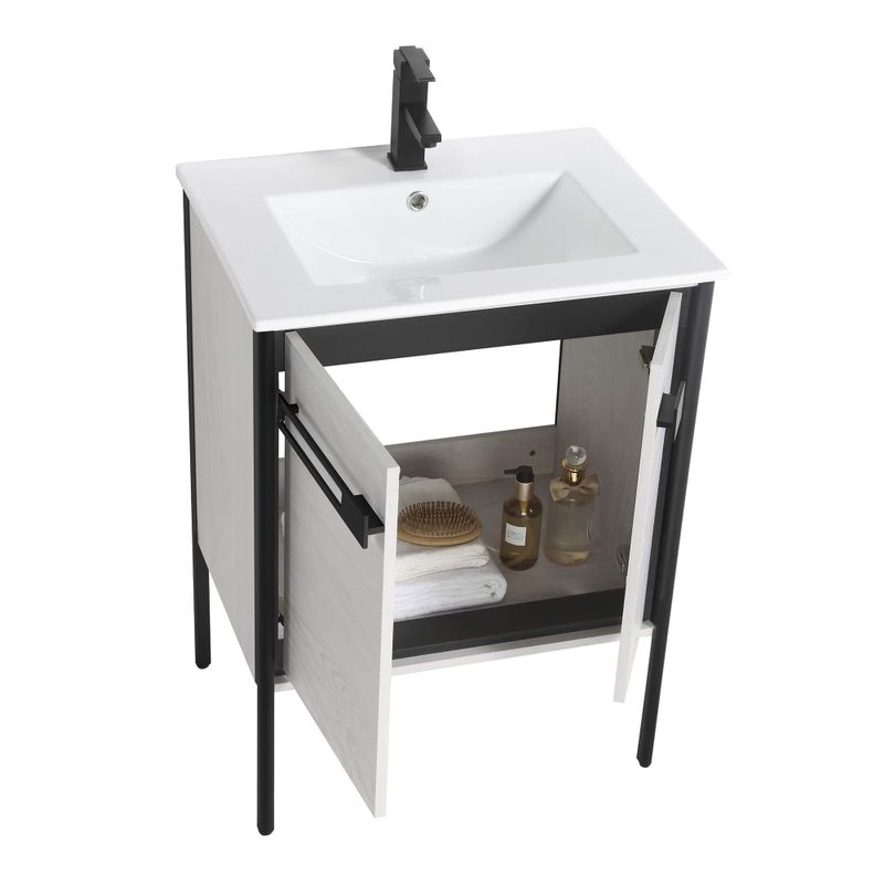 Fine Fixtures Oakville Bathroom Vanity  with White Ceramic Sink - Mild Grey Oak - Chrome Hardware - 24 Inch
