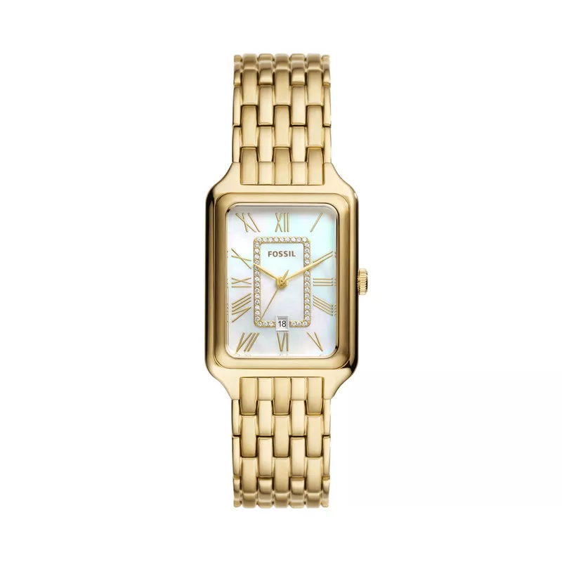 Fossil - Ladies' Raquel Gold-Tone Stainless Steel Rectangular Watch MOP Dial