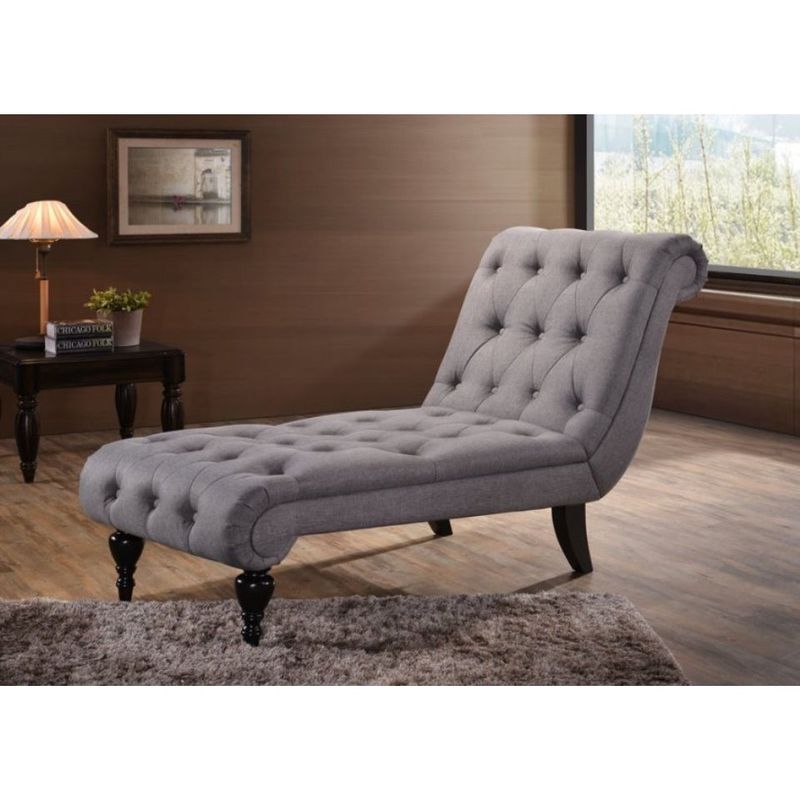 Baxton Studio Layla Mid-century Retro Modern Grey Fabric Upholstered Button-tufted Chaise Lounge - Chaise-Grey