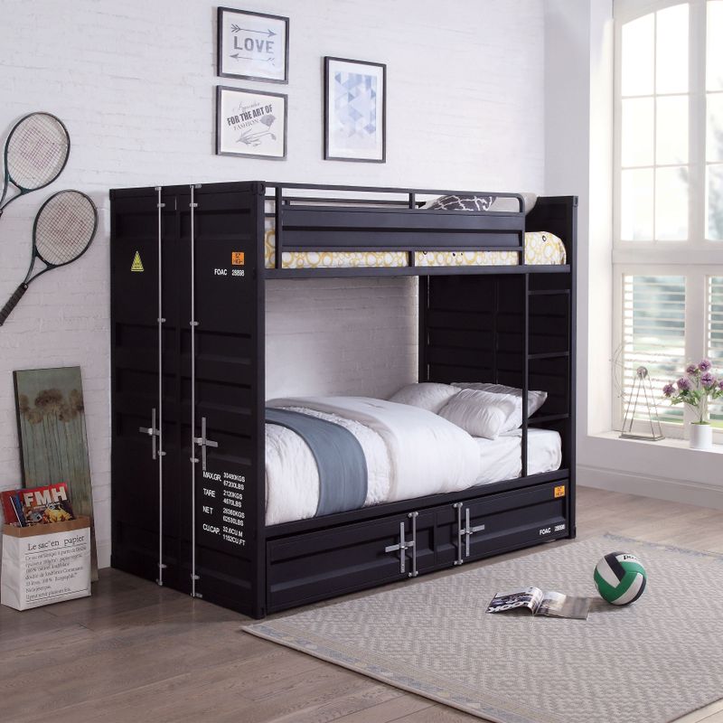 Furniture of America Stelle Black Twin over Twin Bunk Bed with Trundle - Black