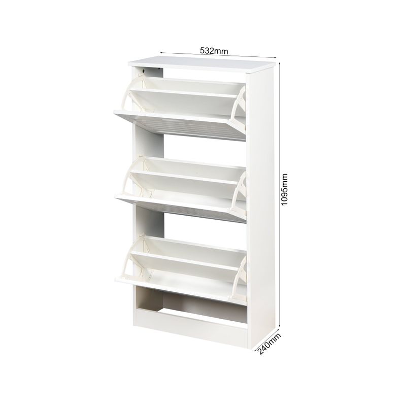 Wooden Shoe Cabinet,White Shoe Storage Cabinet with 3 Flip Doors - White - 3-drawer