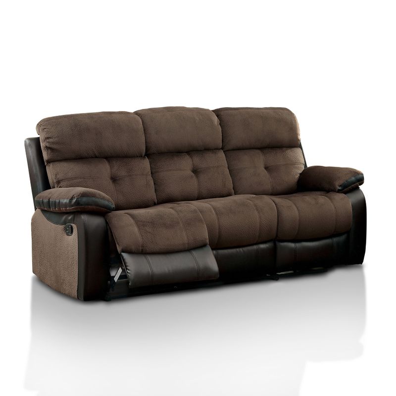 Furniture of America Fawnie 2-piece Two-Tone Champion Fabric/Leatherette Reclining Sofa Set - Brown & Espresso