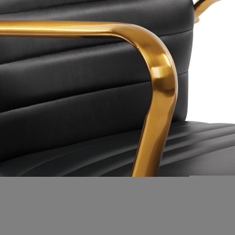 Ave Six Baldwin Mid-Back Faux Leather Chair with Gold Finish Arms and Base - Black