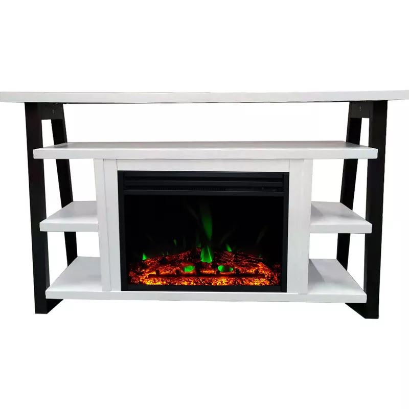 53-In. Sawyer Industrial Electric Fireplace Mantel with Enhanced Log Display and Color Changing Flames, White and Black