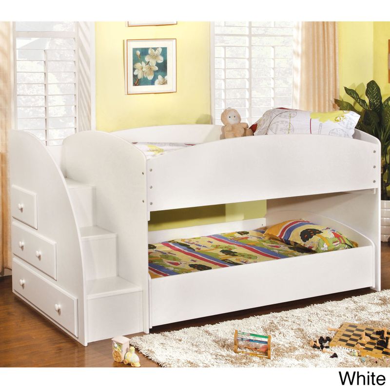 Furniture of America Ned Contemporary Twin/Twin Bunk Bed with Storage - White