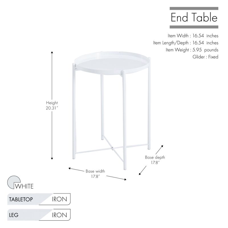 Porthos Home Otto Side Table, Removable Tray, Rust-resistant Iron - White