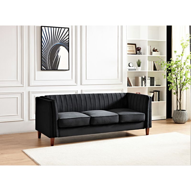 Line Tufted Square Design 3 Pieces Livingroom Set - Black