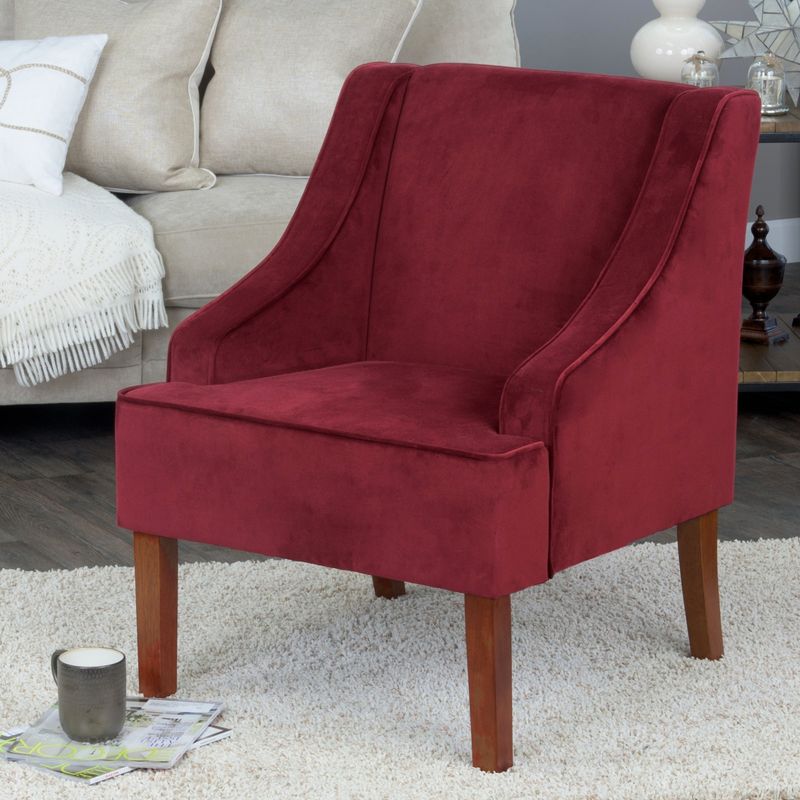 Rent to own HomePop Swoop Arm Accent Chair in Berry Merlot Velvet Red