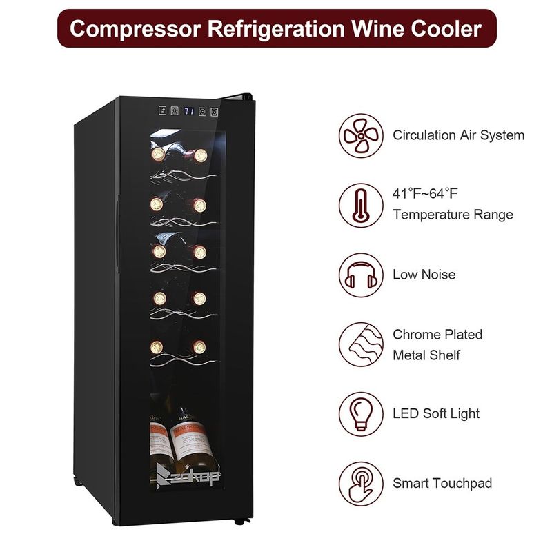 12 Bottle/1.2cu.ft/34l Electronic Wine Cooler with Display Black - Black