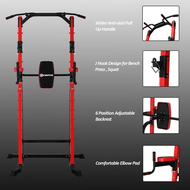 Zenova  Weight capacity  550 lbs Power Tower Pull-up Bars Workout Dip Stands - N/A - Red
