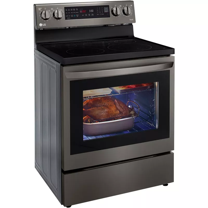 LG 6.3-Cu. Ft. Electric Smart Range with InstaView and AirFry, Black Stainless Steel