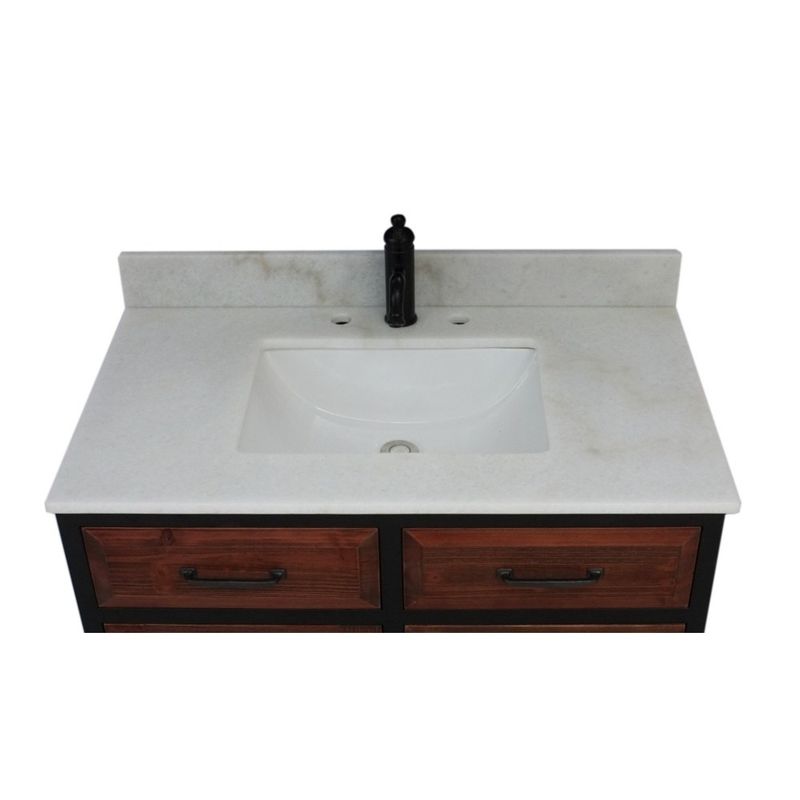 36"Rustic Solid Fir Single Sink Iron Frame Vanity in Brown-Driftwood Finish with Marble Top-No Faucet - Oval - Stone