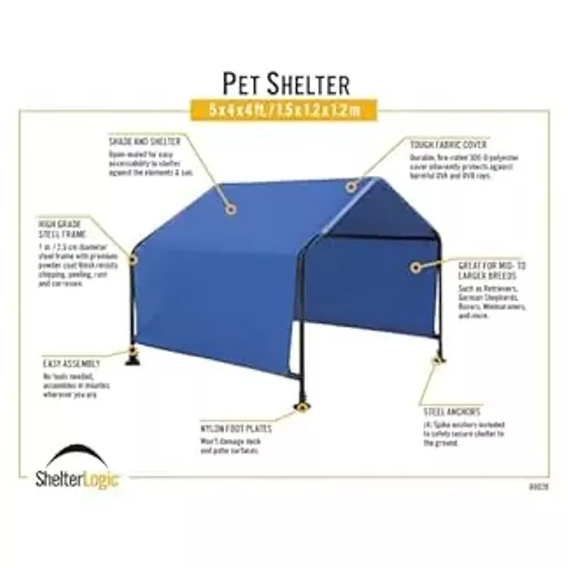 ShelterLogic 5' Outdoor Pet Shade, Versatile Pet Canopy Tent for Medium to Large-Breed Dogs, Cats, Small Animals and Livestock, Blue