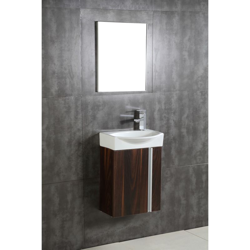 Fine Fixtures Compacto Black Walnut Wall Mount Single Bathroom Vanity with Vitreous China Sink and Mirror - Walnut