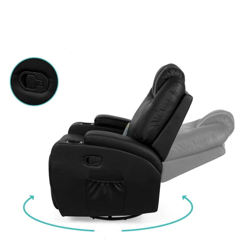 Daily Boutik Black Swivel Heat & Massage Recliner Chair 5 Modes Remote Control - Black