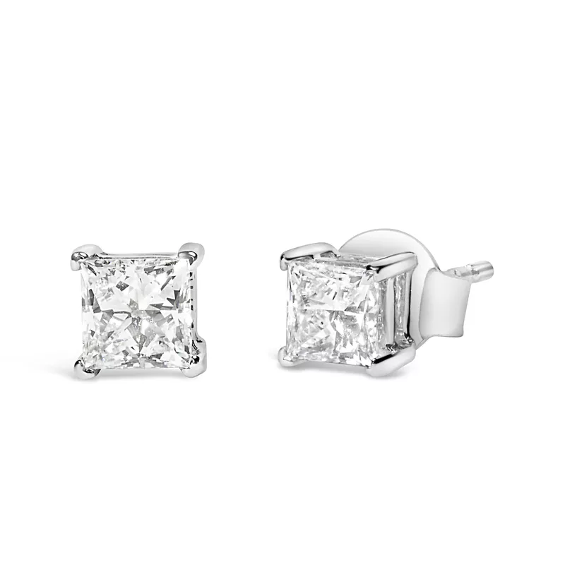 14K White Gold 1/2 Cttw Princess Cut Lab Grown Diamond Solitaire Stud Earrings (F-G Color, VS2-SI1 Clarity)