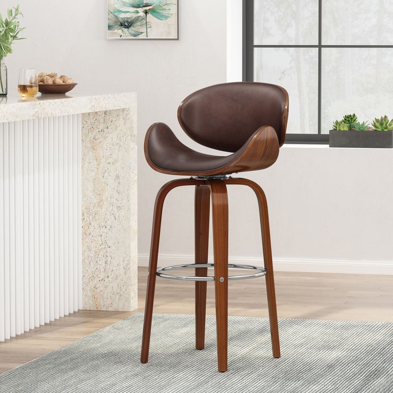 Jakin Indoor  Upholstered Swivel Barstool by Christopher Knight Home - Walnut + Midnight