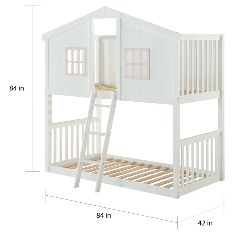Taylor & Olive Collomia White/ Pink Twin-over-Twin Bunk Bed