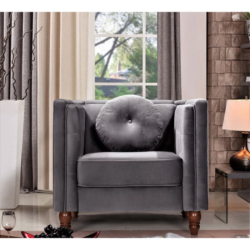 Angie Classic Kittleson Chesterfield 3-Piece Set-Loveseat Sofa & Chair - Grey