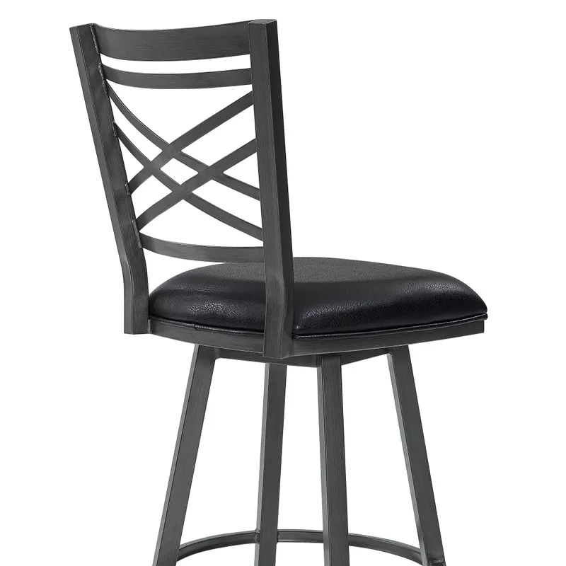 Fargo 26" Counter Height Metal Bar Stool in Mineral Finish with Black Faux Leather
