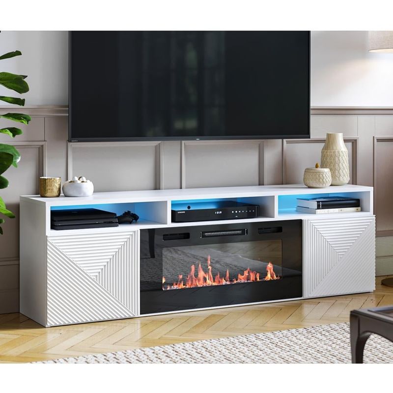 Giza EF Wall Mounted Electric Fireplace Modern 63" TV Stand - White