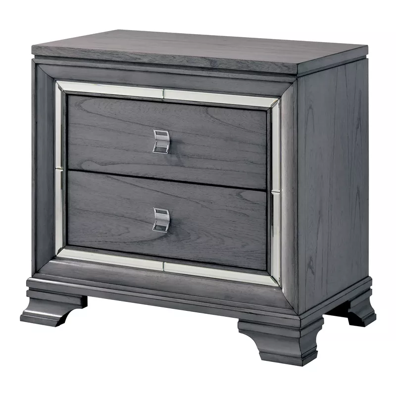 Contemporary Solid Wood 2-Drawer Nightstand in Light Gray
